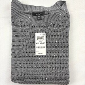 NWT Alfani Gray Sequin Women XXL Knit Sleeveless Sweater Top Open Weave Pullover
